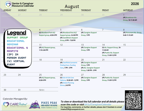 Caregiver Resource Calendar – August 2026